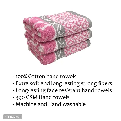 STAMIO Cotton 490 GSM Hand Towel Set (Set of 3, Pink) Jessica Jacquard Border-thumb2