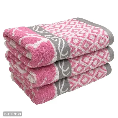 STAMIO Cotton 490 GSM Hand Towel Set (Set of 3, Pink) Jessica Jacquard Border-thumb0