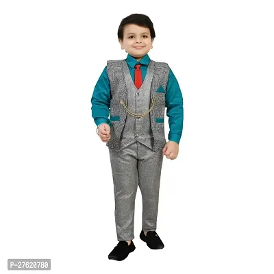 Boys Stylish Partywear 3 Piece Blazer Suit-thumb0