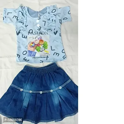 Fabulous  Blue  Demin Two Piece Dress For Girls-thumb0