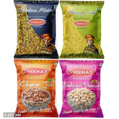 Shekhaji Assorted Namkeen Combo 400g (Pack of 4, 100gm Each)Navratan Mix, Moong Dal, Tasty Peanuts, Heeng Jeera Chana,-thumb0