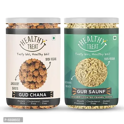 Healthy Treat Gur Chana And Gur Saunf Combo 400 Gm (Pack Of 2 - 200 Gm Each)  Jaggery Coated Snacks  Immunity Booster