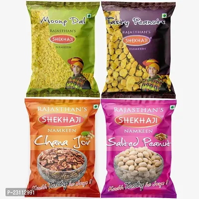 Shekhaji Assorted Namkeen Combo 400g (Pack of 4, 100gm Each)Moong Dal, Tasty Peanuts, Chana Jor, Salted Peanuts,
