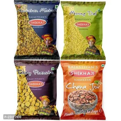 Shekhaji Assorted Namkeen Combo 400g (Pack of 4, 100gm Each)Navratan Mix, Moong Dal, Tasty Peanuts, Chana Jor,