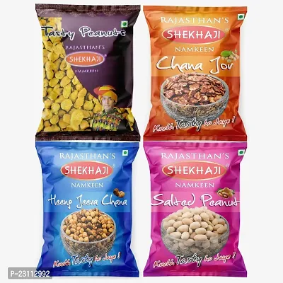 Shekhaji Assorted Namkeen Combo 400g (Pack of 4, 100gm Each)Tasty Peanuts, Chana Jor, Heeng Jeera Chana, Salted Peanuts,