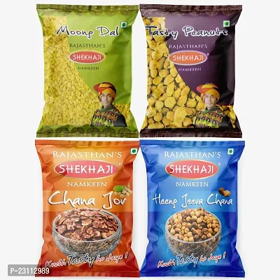 Shekhaji Assorted Namkeen Combo 400g (Pack of 4, 100gm Each)Moong Dal, Tasty Peanuts, Chana Jor, Heeng Jeera Chana,
