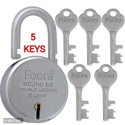 Foora Lock and Key Door Lock for Home Link Round 65mm Lock with 5 Keys Padlock for Shop, Iron gate, Shutter-thumb0