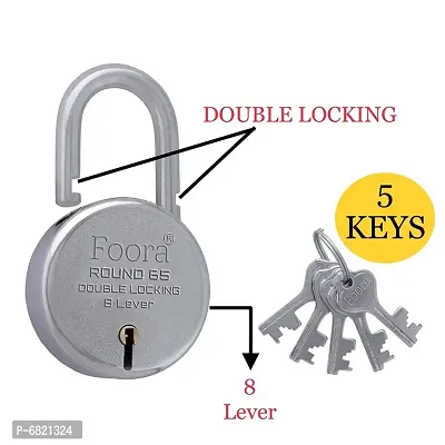 Foora Lock and Key Door Lock for Home Link Round 65mm Lock with 5 Keys Padlock for Shop, Iron gate, Shutter-thumb4