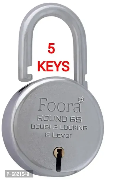 Foora Lock and Key Door Lock for Home, gate, Shutter Link Round 65mm 5 Key 8 Lever Silver Finish-thumb0