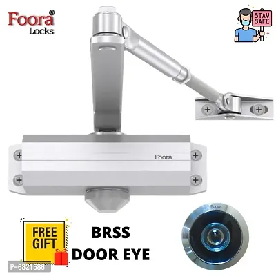 Foora Automatic Hydraulic Door Closer with Brass Door Eye Gift for Home Wooden, Metal, Glass Door Weight Up to 60 Kgs ( Silver Finish )-thumb0