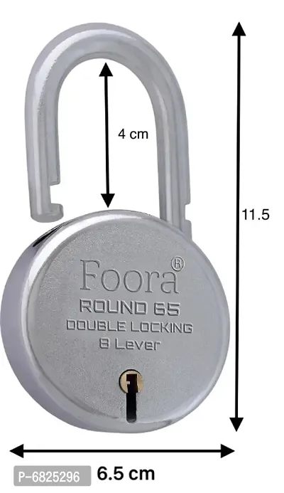 Foora Lock and Key Door Lock for Home Link Round 65mm Padlock with 10 Key for gate, Shutter, Shop(Silver Finish)-thumb0
