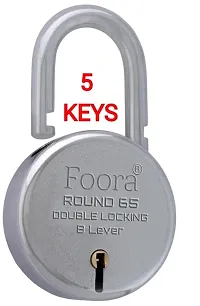 Foora Lock and Key Door Lock for Home Link Round 65mm Padlock with 10 Key for gate, Shutter, Shop(Silver Finish)-thumb1