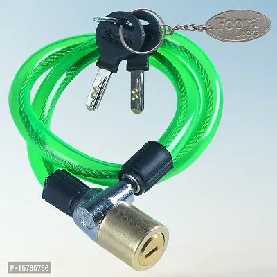 Foora Multipurpose Steel Cable Lock CL-02 Brass Coated Lock for Cycles, Bikes, Gate, Helmets and Scooters with 2 Ultra Brass Molded Keys (22 inch Approx.) Free Key Chain (Green)