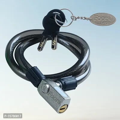 Foora Multipurpose Steel Cable Lock CL-01 Zinc Lock for Cycles, Bikes, Gate, Helmets and Scooters with 2 Ultra Brass Molded Keys (22 inch Approx.) Free Key Chain (Black)