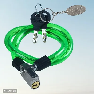 Foora Multipurpose Steel Cable Lock CL-01 Zinc Lock for Cycles, Bikes, Gate, Helmets and Scooters with 2 Ultra Brass Molded Keys (22 inch Approx.) Free Key Chain (Green)