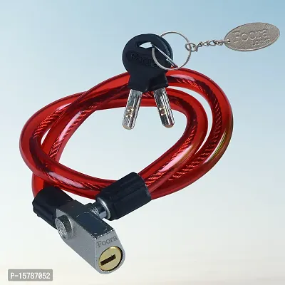 Foora Multipurpose Steel Cable Lock CL-01 Zinc Lock for Cycles, Bikes, Gate, Helmets and Scooters with 2 Ultra Brass Molded Keys (22 inch Approx.) Free Key Chain (Red)