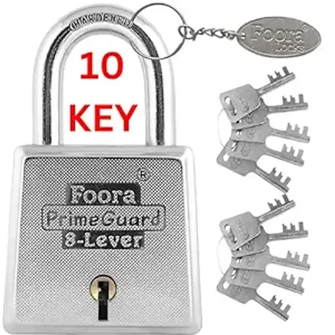 60 Padlock, Double Locking, Iron Zinc 8 Lever Key Lock for Door, Gate, Shutter, 1 Key Chain- Size 60mm