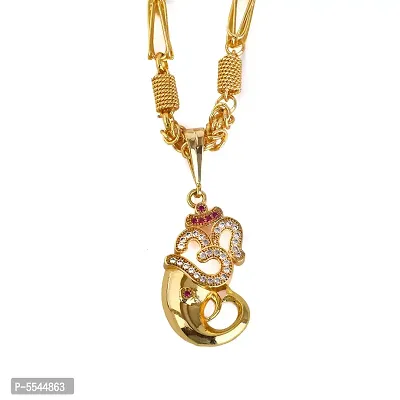 Dipali Stainless Steel Om With Ganpati Pendant Chain Gold Plated, Necklace For Men/Boys