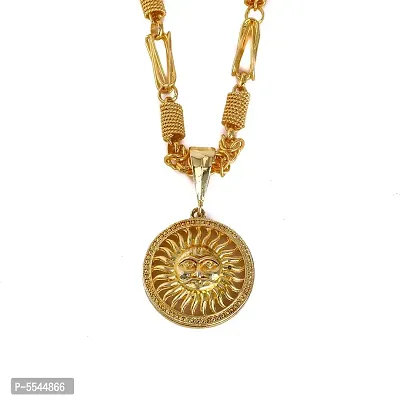 Dipali Stainless Steel Surya Dev Pendant Chain Gold Plated, Necklace For Men/Boys-thumb0