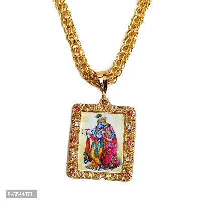 Dipali Radhe Krishna Pendant,Locket Gold Plated With Chain In God Pendant For Men-thumb0