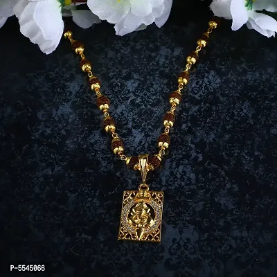 Dipali Imitation Rudraksh Mala With Gold Plated  Ganpati Inspired Pendant Set For Men Boys