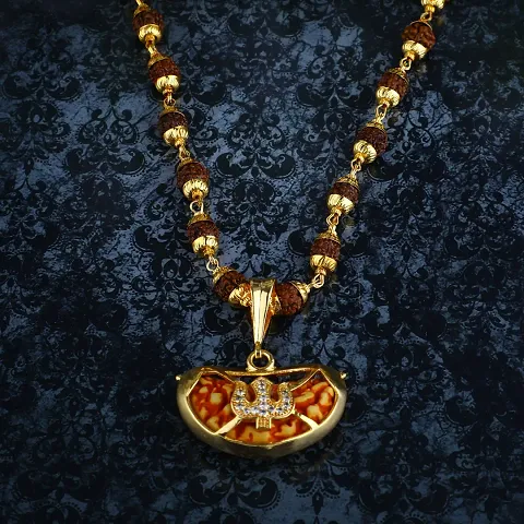 Imitation Rudraksh Mala With Gold Plated Pendant Set
