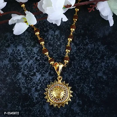 Dipali Imitation Rudraksh Mala With Gold Plated  Surya Inspired Pendant Set For Men Boys
