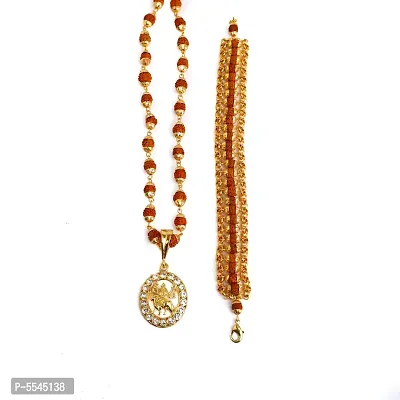 Dipali Ambe Ma Locket With Puchmukhi Rudraksha Mala And Bracelet Gold-Plated Brass,For Men And Boys-thumb0