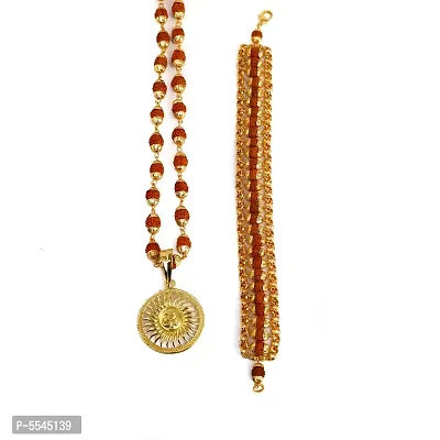 Dipali Om Locket With Puchmukhi Rudraksha Mala And Bracelet Gold-Plated Brass,For Men And Boys