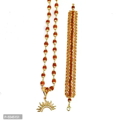 Dipali  Locket With Puchmukhi Rudraksha Mala And Bracelet Gold-Plated Brass,For Men And Boys