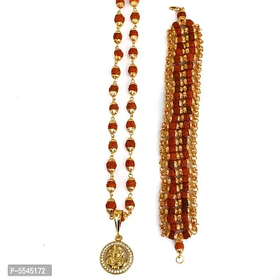 Dipali Ganpati Locket With Puchmukhi Rudraksha Mala And Bracelet Gold-Plated Brass,For Men And Boys