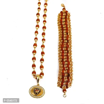 Dipali  Locket With Puchmukhi Rudraksha Mala And Bracelet Gold-Plated Brass,For Men And Boys