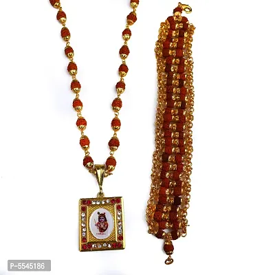 Dipali Krishnaji Locket With Puchmukhi Rudraksha Mala And Bracelet Gold-Plated Brass,For Men And Boys