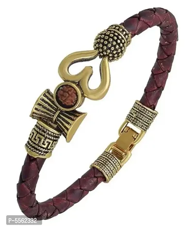 Bahubali Kada Mahakal Kada Bracelet With Leather Band Studded With Rudraksha Shiv Shankar Kada For