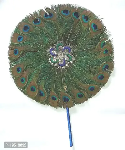 CHEZEL? Most Beautiful Peacock Feather Hand Fan Graha and Dristi Dosa Nasak 12 Inches-thumb0