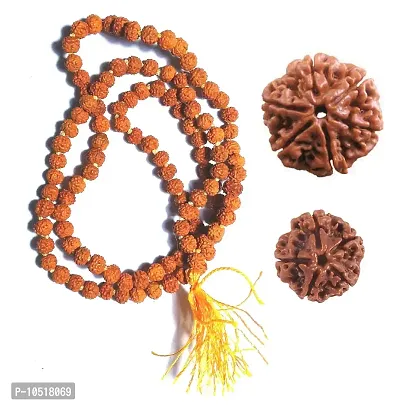 CHEZEL? Combo of Lab Certified 5 Mukhi Rudraksha mala 5 mm Beads (108+1) with 5 mukhi and 6 mukhi rudraksha