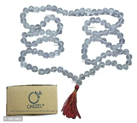 CHEZEL? Sphatik Mala Original Round Shape 7MM Size (108+1 Beads)