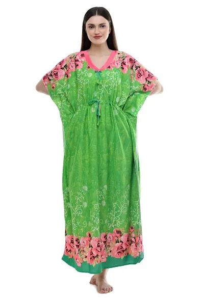 Pretty Floral Printed Satin Kaftan Nighty