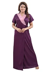 Trendy Womens Satin 4Pcs Night Wear Set-thumb2