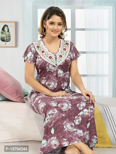 Hosiery Floral Embroidery Feeding/Maternity Nighty/Night Gown For Women-thumb0