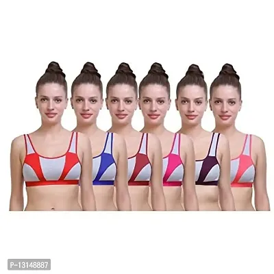 Krishna Creation Women's Cotton Non-Padded Non-Wired Regular Sports Bra (Multicolor) (Pack of 6 Size :- 30-thumb0