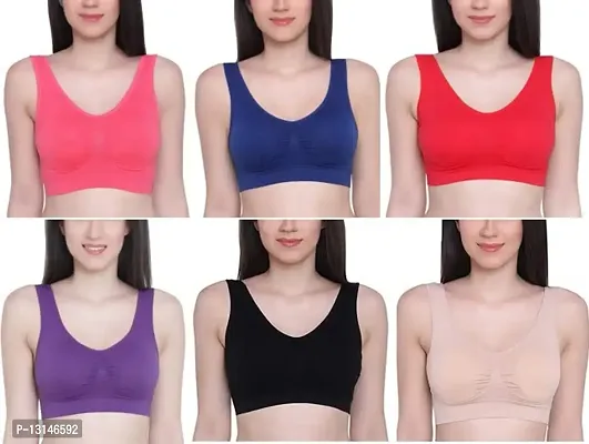 Krishna Creation Women's Cotton Non-Padded Non-Wired Regular Sports Bra (Multicolor) (Pack of 3) Size :--thumb0