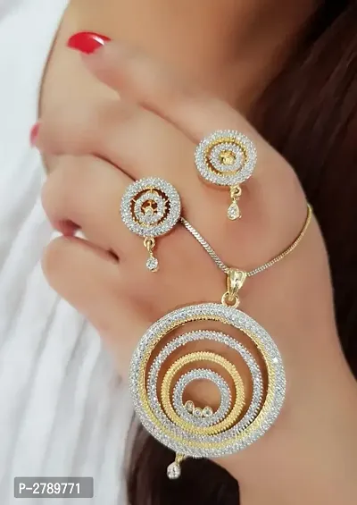Golden Alloy Real Stone Jewellery Sets For Women-thumb0