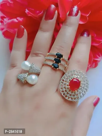 Trendy American Diamond Women's Finger Ring combo set-thumb0