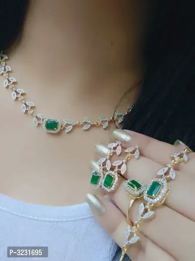 Green Alloy Stone Studded Necklace Set