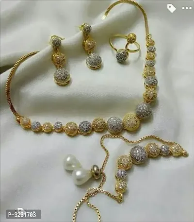 Golden Alloy Stone Studded Necklace Set-thumb0