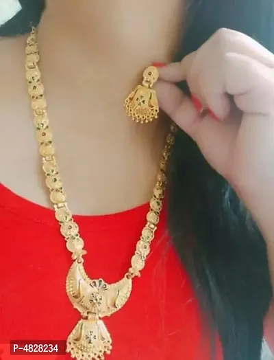 Golden Brass Long Necklace Set-thumb0