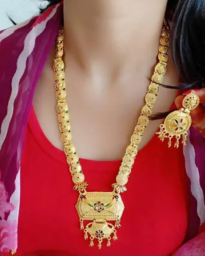 Traditional Gold Plated Brass Long Necklace Set