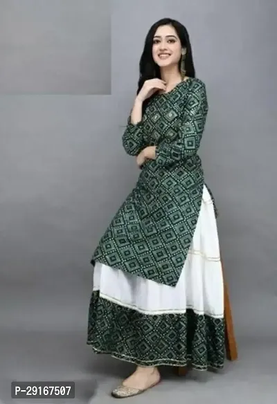 Stylish Green Rayon BANDHANI PRINT Kurta With Bottom Set For Women-thumb0