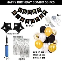 Happy Birthday Decoration For Husband Wife Girl And Boy Kit Combo Set 50Pcs Birthday Banner Silver Foil Curtain Metallic Confetti Balloons With Balloon Pump Glue Dot Happy Birthday Decoration-thumb1